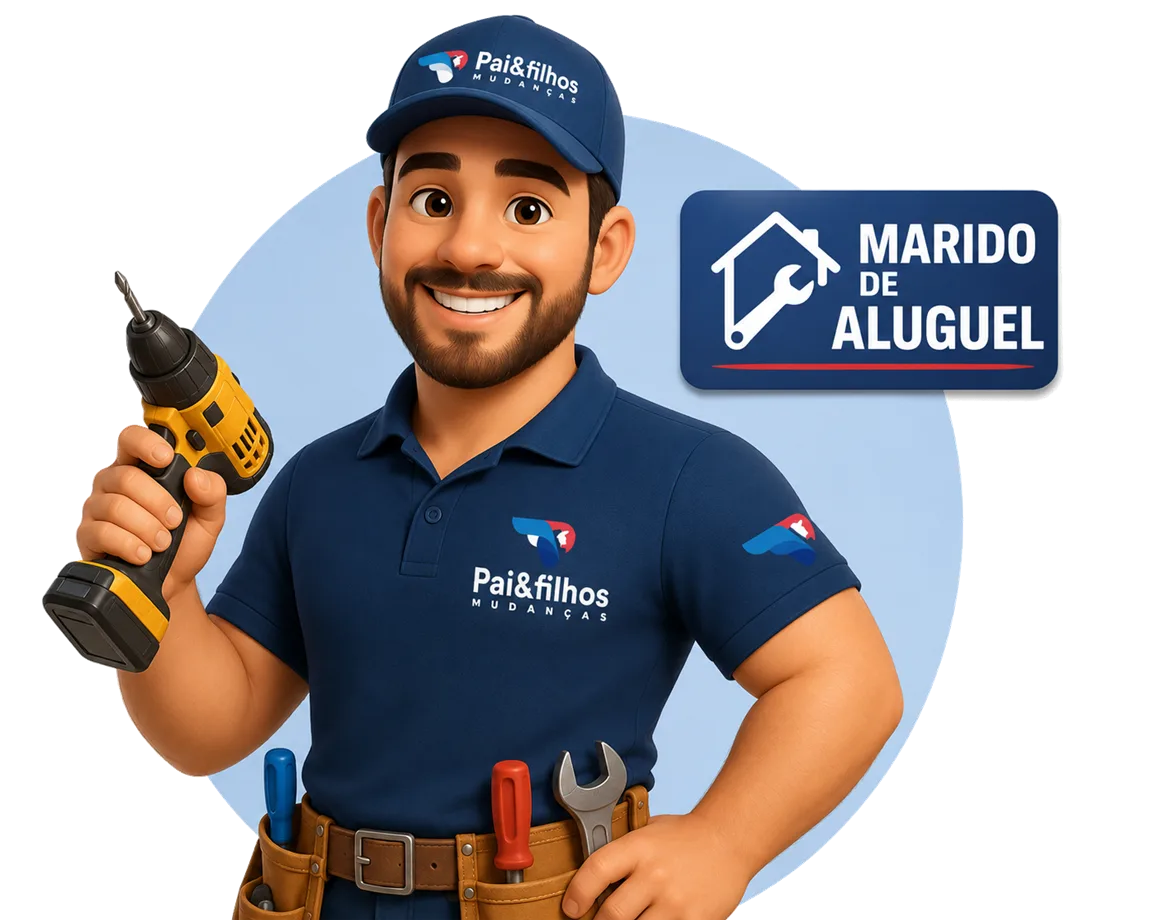 Marido de aluguel da Pai & Filhos Mudanças com furadeira e cinto de ferramentas